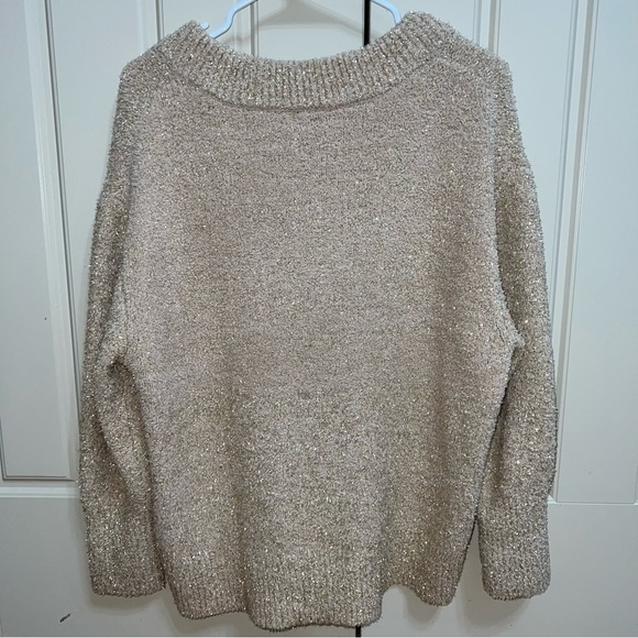 Ava & Viv Khaki and Sparkly Gold Tinsel V-Neck Very Soft Sweater Size X/14W - Picture 8 of 12